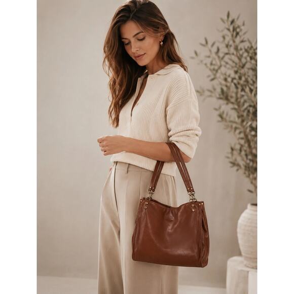American Leather Co. Handbags - American Leather Co Triple Entry Satchel Brown Purse Bag Genuine Boho Minimalist